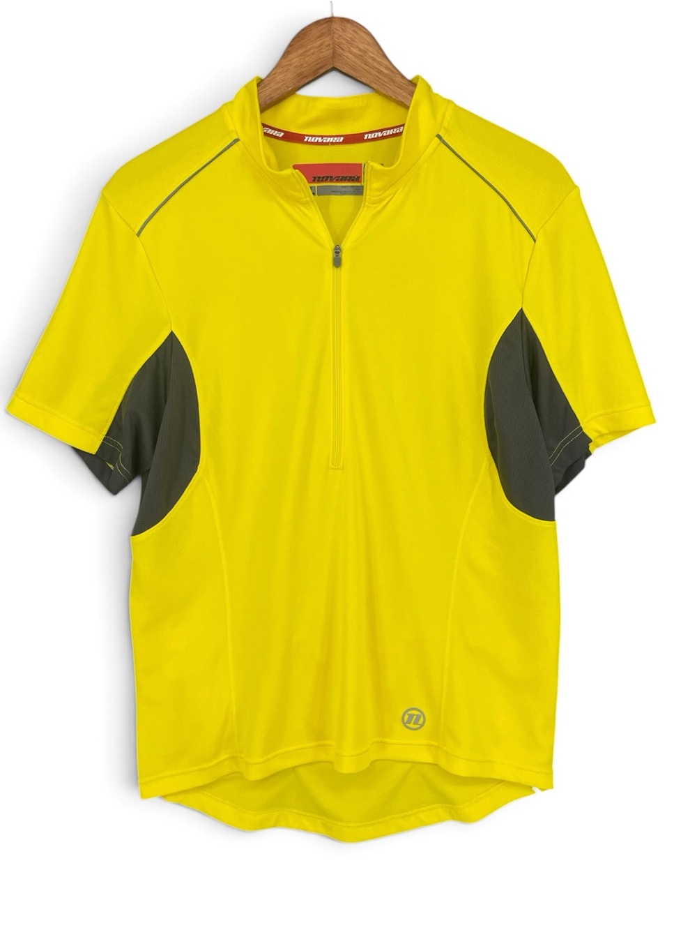 Novara Bright Yellow Short‑Sleeve Cycling Jersey with Reflective Piping Size Lg